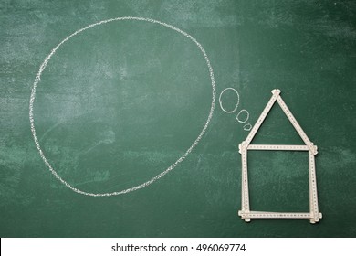 folderable ruler form a house shape with thinking bubble