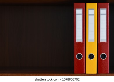 Folders For Documents In The Closet On The Shelf In The Office, Files, Copy Space, Background, Close-up, Office Supplies