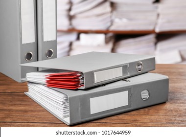 Folders With Documents On Table In Archive