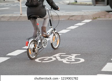 Folding Bike On Cycle Lane