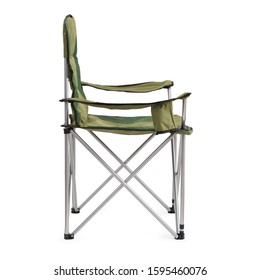 Folding Camp Chair For Fishing And Rest Isolated On White Background, Side View