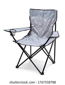 Folding Camp Chair Isolated On White Background. Side View.