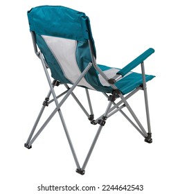 Folding chair with armrests, for camping or fishing, view from the back, on a white background, isolate - Shutterstock ID 2244642543