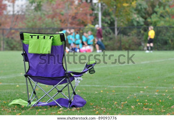 Folding Chair Soccer Field Sports Recreation Objects Stock Image