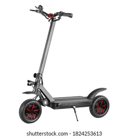 Folding Electric Scooter Isolated On White. Modern Adult Foldable 3600W Dual Motor E-Scooter One-Step Fold For Commute & Travel Side View. Plug-In Electric Vehicle With Step Through Frame