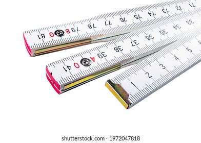 Folding Rule, Foldable, 1 Meter Long. Ruler For Making Carpentry Measurements. Isolated Background.