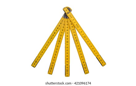 Folding ruler isolated, yellow carpenter's rule with centimeters numbers.
