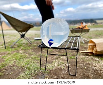 Folding Water Jug Placed In The Campsite