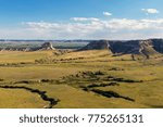 Folds and cracks ground surface  from the top of Scotts Bluff National Monument. Nebraska, USA.