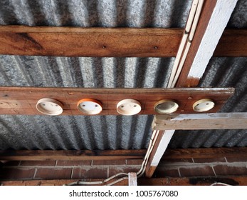 Folk Art On The Tin Ceiling Of Old Shed 