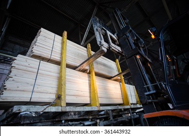 Folk Lift Truck In Wood Factory