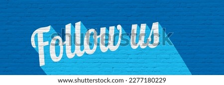 Follow us with long shadow on bricks background