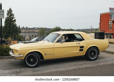 Folsom, CA - September 10, 2022: Light Yellow 69 Ford Mustang With New Rims And Tires. 