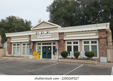 Folsom, CA - September 10, 2022: View Of The Folsom Telegraph Newspaper And Online Publication Office, Located On Sutter St In Historic Downtown.