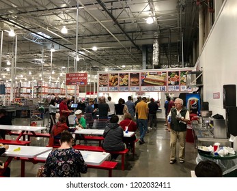 FOLSOM, CA, USA - OCT 8, 2018: Costco Food Court By The New Self Serve Kiosk Full Of Customers .