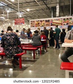 FOLSOM, CA, USA - OCT 8, 2018: Costco Food Court By The New Self Serve Kiosk Full Of Customers .