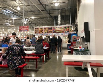 FOLSOM, CA, USA - OCT 8, 2018: Costco Food Court By The New Self Serve Kiosk Full Of Customers .