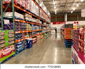 FOLSOM, CALIFORNIA, USA - DEC 14, 2017: Costco Wholesale Warehouse Shopping Aisle For Fruits And Vegetables, A Members Only Club.