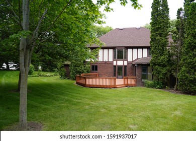 Fond Du Lac, Wisconsin / USA - June 6th, 2019: Backyard Of 1970s House Out Of Fond Du Lac, Wisconsin 