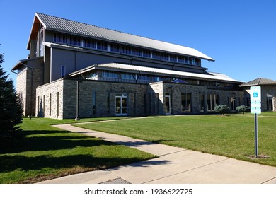 Fond Du Lac, Wisconsin USA - July 20th, 2020: Outside Summer Photos Of Holy Family Catholic Church Building. 