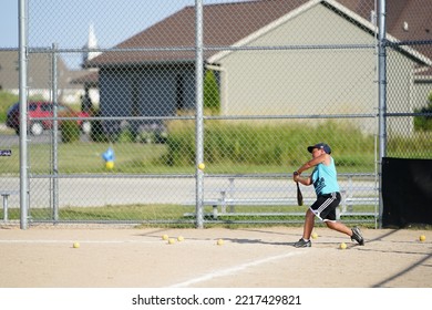 Fond Du Lac, Wisconsin USA - August 2nd, 2019: A Family Baseball Outing Took Place At The Public Community Park.