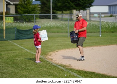 Fond Du Lac, Wisconsin USA - August 2nd, 2019: A Family Baseball Outing Took Place At The Public Community Park.