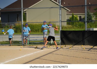 Fond Du Lac, Wisconsin USA - August 2nd, 2019: A Family Baseball Outing Took Place At The Public Community Park.