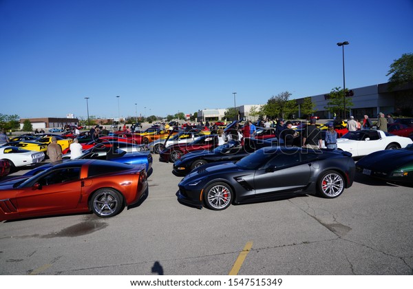 Fond du Lac,\
Wisconsin / USA - June 2nd, 2019: Many years and models of\
Chevrolet Corvettes from Wisconsin Corvette Club came out to Trip\
Around the Lake in Fond du Lac, Wisconsin\
