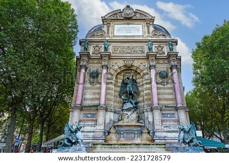 The Fontaine Saint-Michel, historical monument in Paris, France, constructed in 1858–1860.