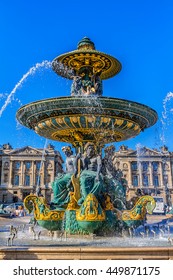 Fontaines De La Concorde (designed By Jacques Ignace Hittorff, 1840) - Monumental Fountain Located In Place De La Concorde In Paris, France.