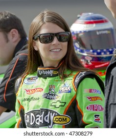 Fontana, CA - FEB 20, 2010:  Godaddy girl, Danica Patrick, gets ready to start the Stater Bros 300 race at the Auto Club Speedway in Fontana, CA on Feb 20, 2010