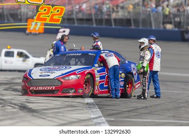 FONTANA, CA - MAR 24, 2013:  The AAA Ford Fusion Driven By Joey Logano (22) Sits On Pit Road After An Altercation With Tony Stewart At The End Of The Auto Club 400 Race In Fontana, CA On Mar 24, 2013.