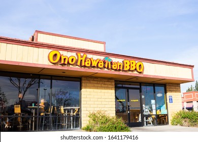 Fontana, California, United States - 01-26-2020: A Store Front Sign For The Restaurant Chain Known As Ono Hawaiian BBQ.