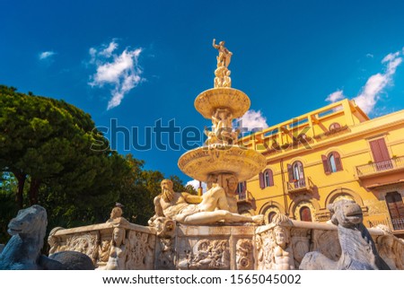 Fontana di Orione - Marbles Fountain of Orion. Grand 16th-century fountain with statues of mythological figures built to celebrate running water. Messina, Sicily, Italy