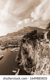 Fontvieille, new district of Monaco. panoramic view of marina. Cote d'Azur. french riviera