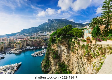 Fontvieille, new district of Monaco. panoramic view of marina. Cote d'Azur. french riviera