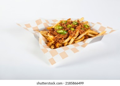 Food Appetizer French Fries With Sloppy Joe And Jalapenos