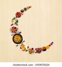 The Food Is Arranged In Such A Way That It Looks Like A Half Moon. It's Represent Muslim Festival Eid.  
