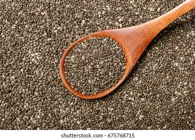 Food Background Of Chia Seeds, Top View