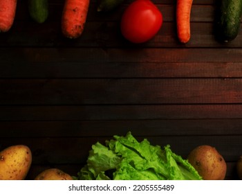 Food Background With Different Vegetarian Vegetables, Copyspace.Top View.Vegan Diet Concept.