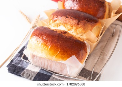 Food Baking Concept Fresh Baked Organic Homemade Soft Milk Loaf Bread With Copy Space