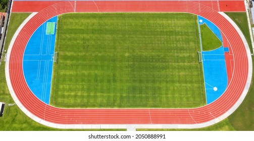 Food Ball Stadium Aerial Form Drone High Angle View Of Football Field.