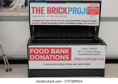 Food Bank Donations Box.  Food Poverty, Poverty Uk Concept. Wigan, Manchester, UK, 16-06-2020