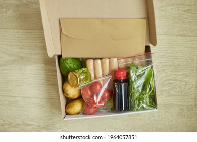 Food Box Meal Kit Of Fresh Ingredients And Recipe Blank Order From A Meal Kit Company, Delivered, Cooking At Home.