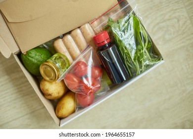 Food Box Meal Kit Of Fresh Ingredients And Recipe Blank Order From A Meal Kit Company, Delivered, Cooking At Home.