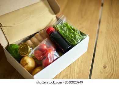 Food Box Meal Kit Of Fresh Ingredients And Recipe Blank Order From A Meal Kit Company, Delivered, Cooking At Home.