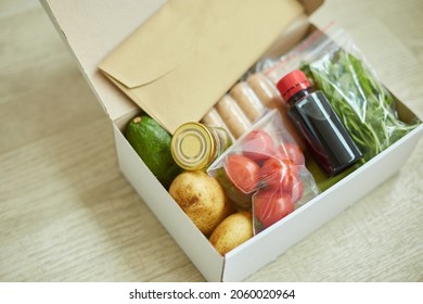 Food Box Meal Kit Of Fresh Ingredients And Recipe Blank Order From A Meal Kit Company, Delivered, Cooking At Home.