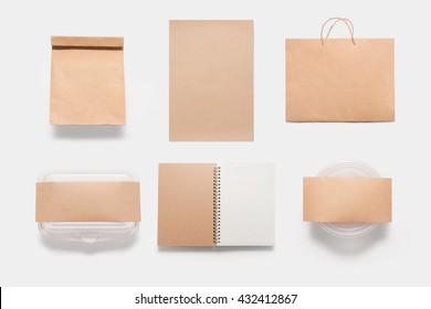 Food Branding Mockup Set Isolated On White Background. Copy Space For Text And Logo. Clipping Path Included Isolated On White Background.