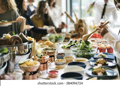 Food Buffet Catering Dining Eating Party Sharing Concept - Shutterstock ID 384096724