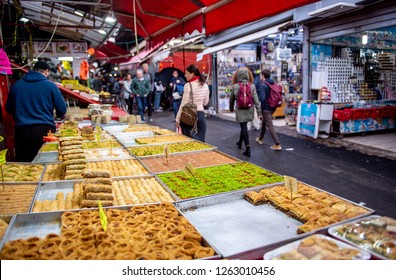 Food In Carmel Market, Tel Aviv, Isreal. Delicious Sweet Food.